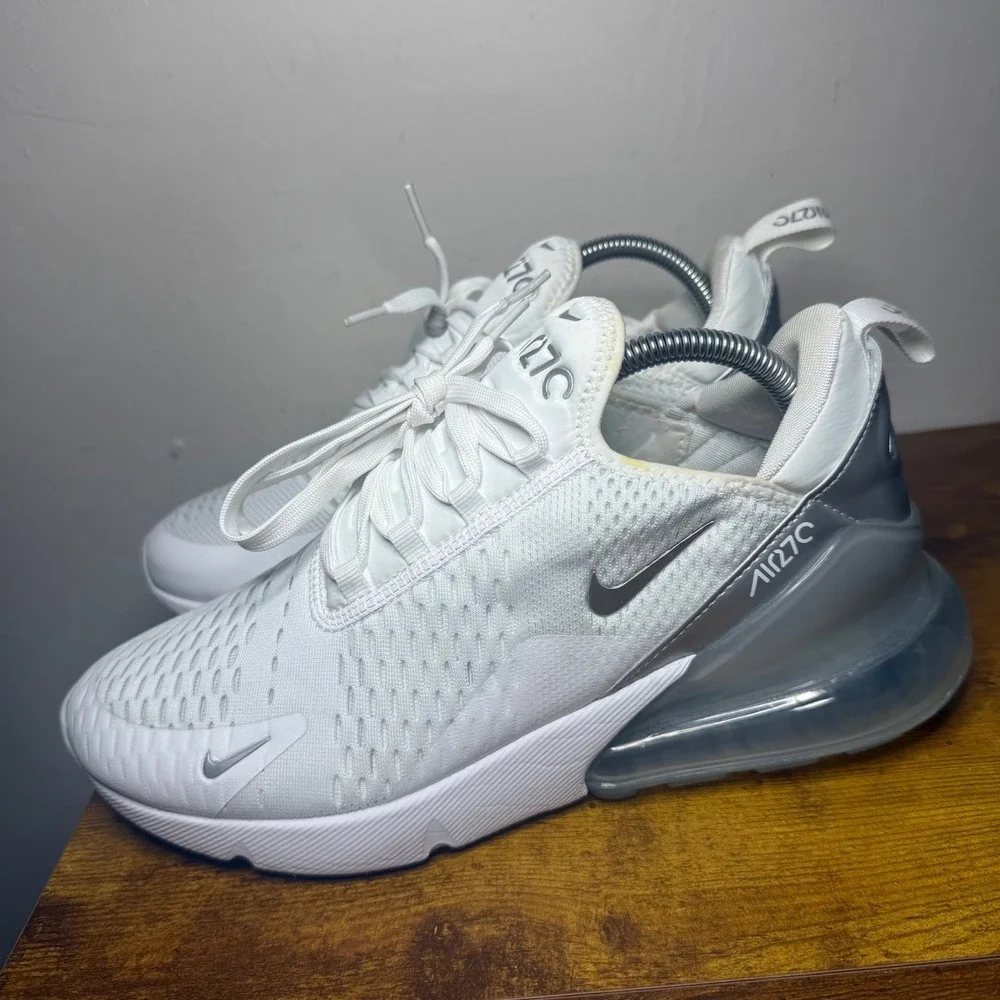 Nike Air Max 270 Running Shoes Womens Size 10 White Silver DX0114-100